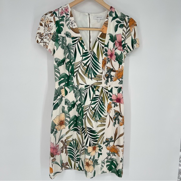 Milly Tropical‎ Floral Mini Dress in Green and Pink - Picture 4 of 15